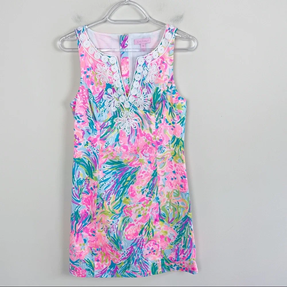 Lilly Pulitzer Gabby Resort Shift Dress Fan Sea Print Size 00 - Picture 2 of 12